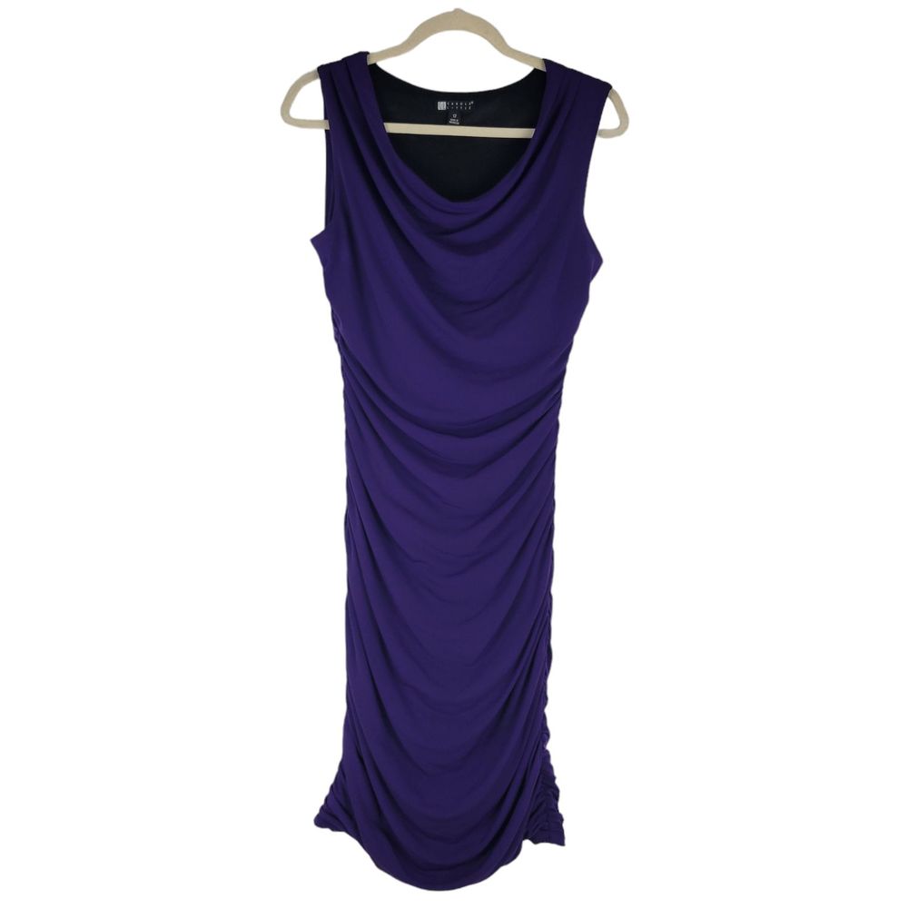 Carole Little Drape Front Sleeveless Dress Purple Ruched Lined size 12